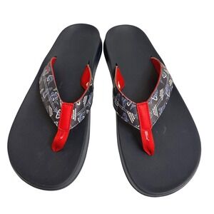 Columbia PFG MensTidal Ray Marlin Fish Print Flip Flop Sandals Navy Red  11 EUC